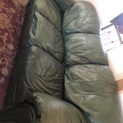 Green Leather Sofa, Chair And Ottoman