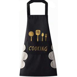 1pc Waterproof And Oil-Proof Apron With Pockets - Hand Wipeable Apron For Women And Men - 27.5in X 26.8in - Stay Clean And Protected While Cooking, Ki