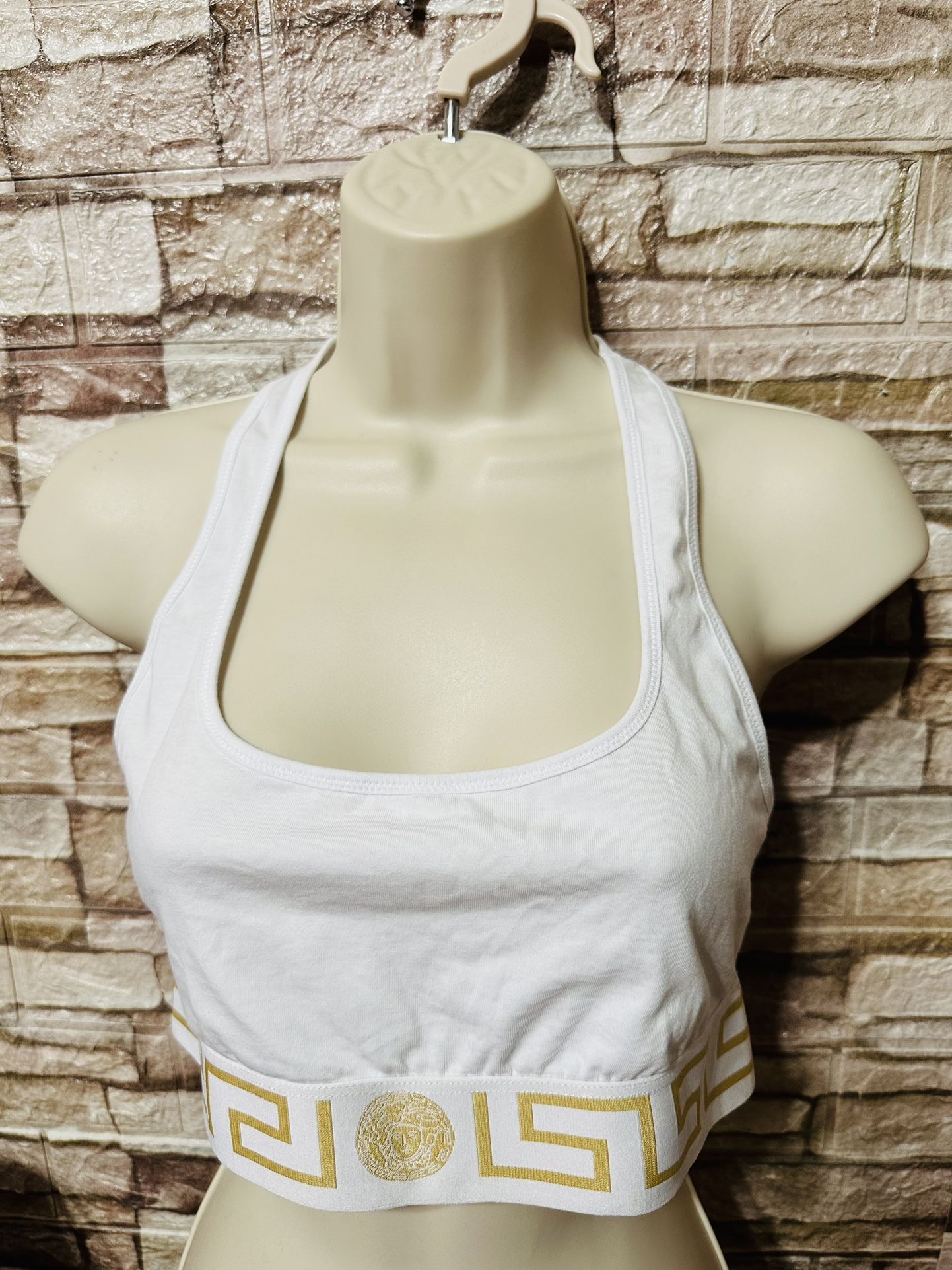 Versace White Greca border Bralette sz 3 Large NWT