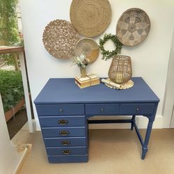 Refinished Vintage Ethan Allen blue desk 