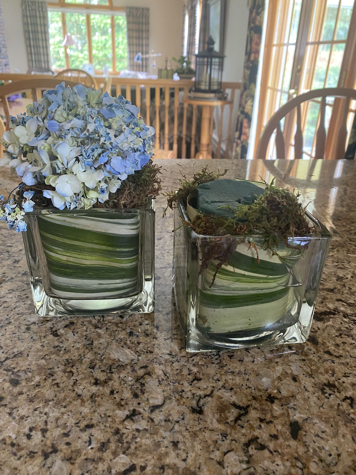 2 Small Square Flower Vases