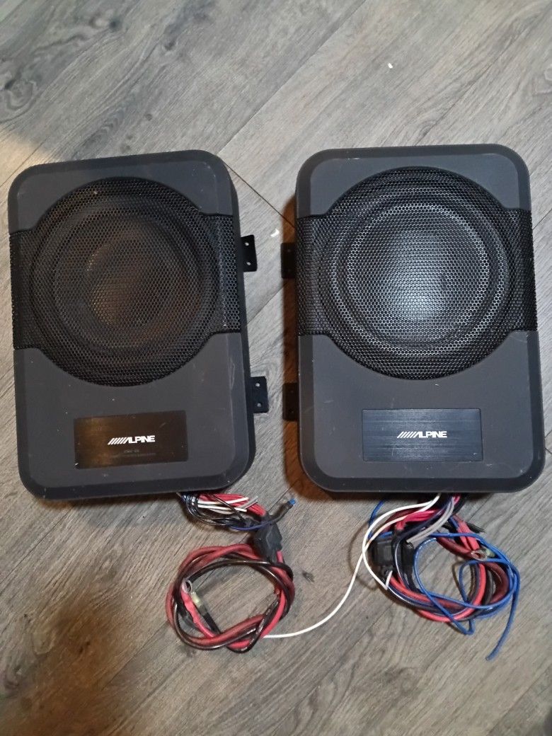 2) Alpine PWE-S8 8" Compact Powered Subwoofers Like New