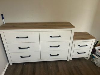 White and Wood Dresser with Nightstand Set