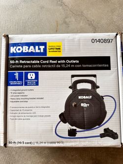 NEW Kobalt 50FT Retractable Cord Reel w/ Outlets (Garage Ready)