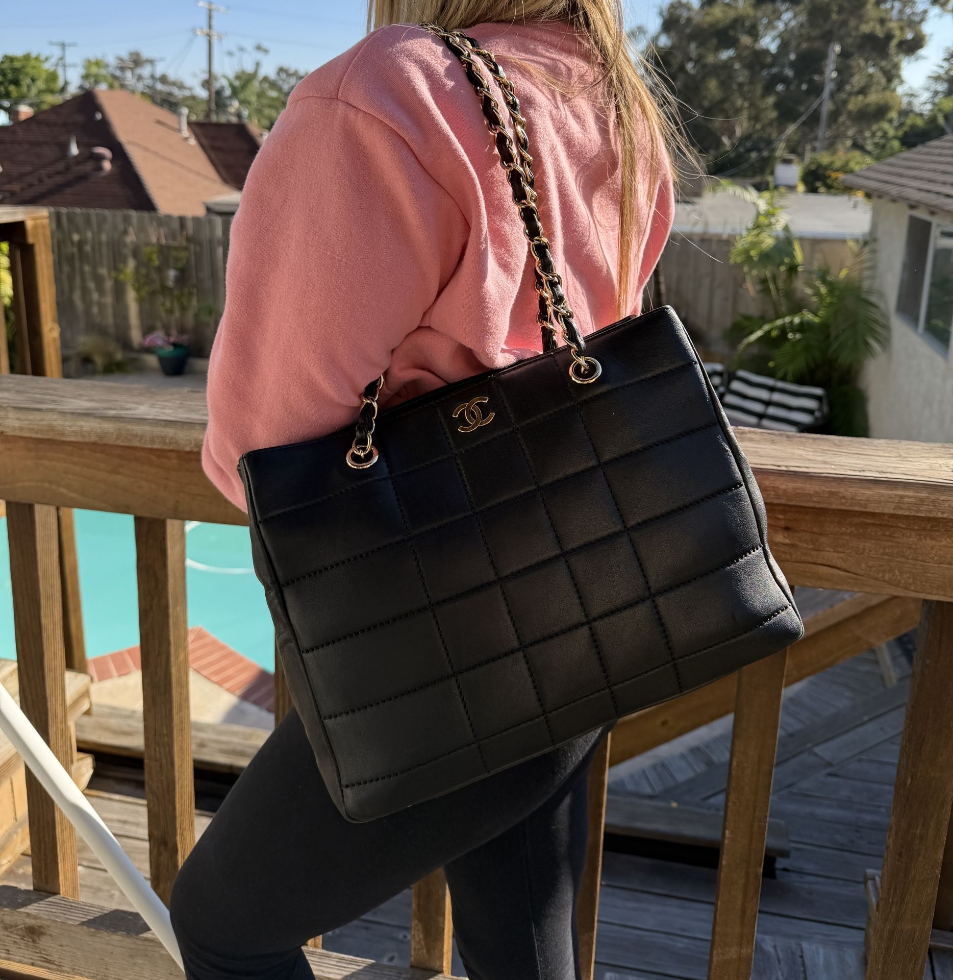 Chanel Chocolate Bar Black Tote Bag Authentic 