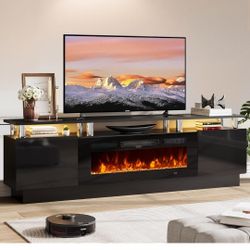 OneBlis 70" TV Stand for Living Room, Modern Entertainment Center & Media Console, Fits TVs up to 80", Storage Cabinet with Shelves, 36" Electric Fire