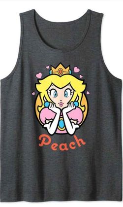 NEW! Nintendo Super Mario Princess Peach Portrait Tank Top, Ladies Small, Heather Gray