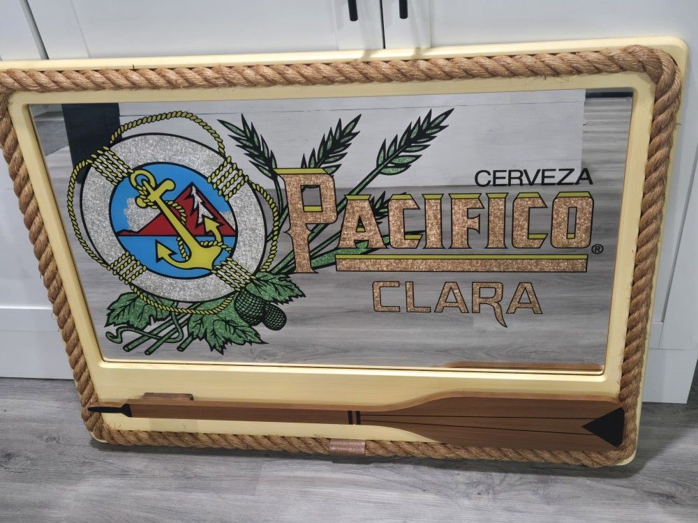 Pacifico Clara Cerveza/Beer Vintage Nautical Style Bar-Mancave Mirror 36x27x2.5