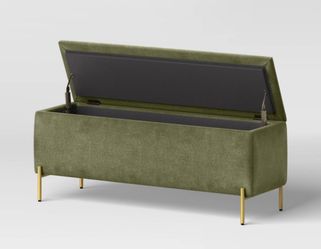 Storage mid century bench olive with gold legs