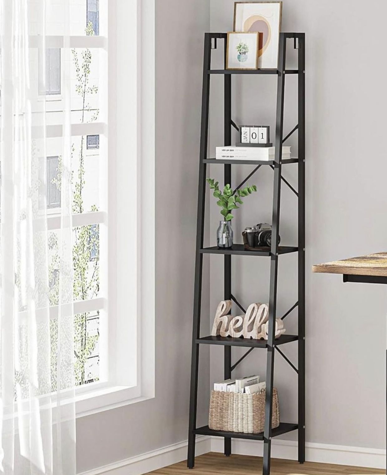 5-Tier Ladder Shelf, Narrow Bookshelf, Freestanding Bookcase