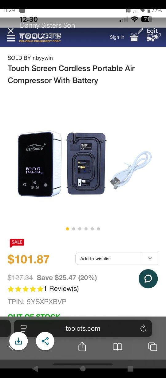 New Touch Screen Cordless Portable Air Compressor With Battery ...$60