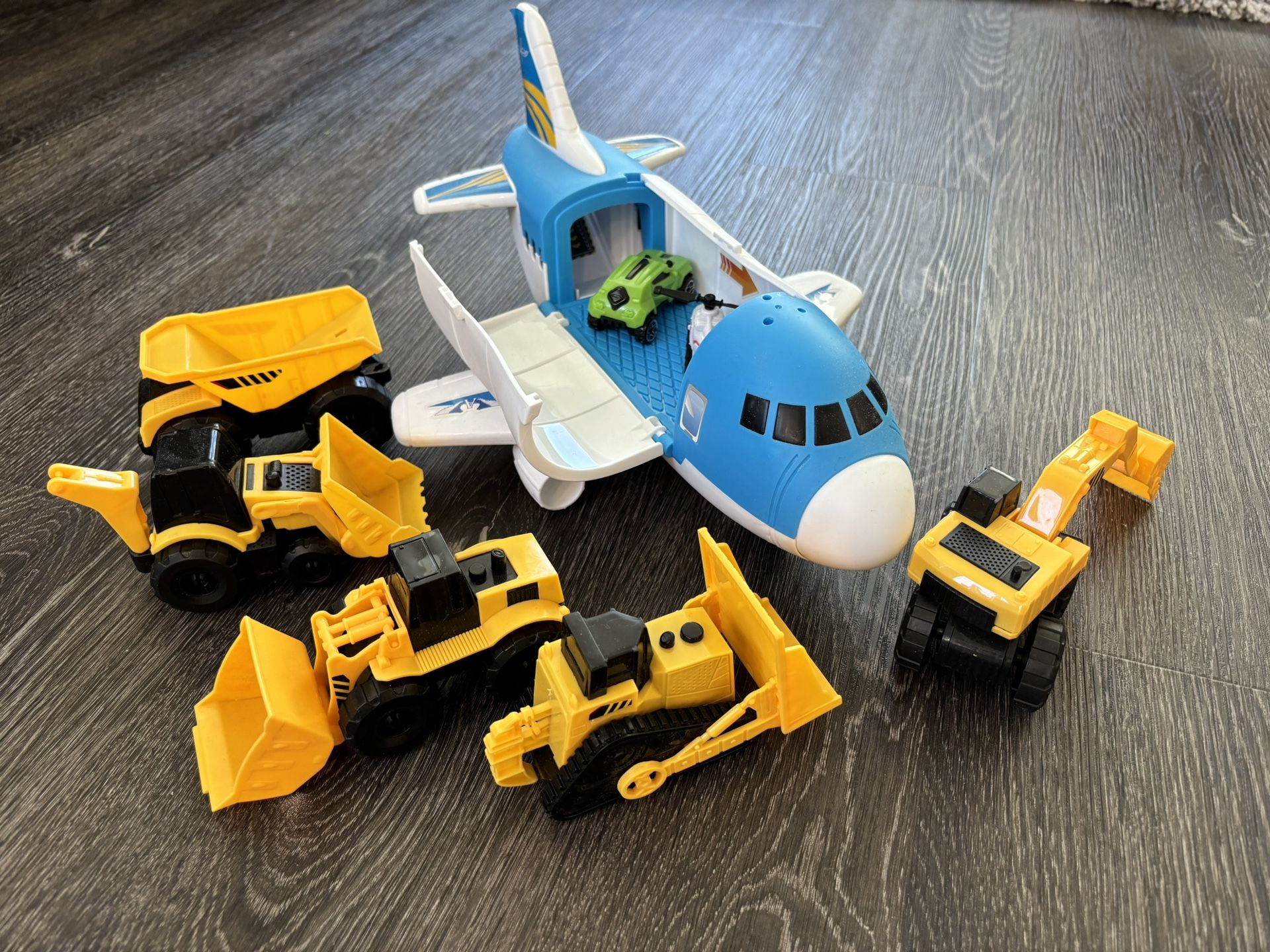 Kids Airplane toy And 5 Set Construction Cars,like New