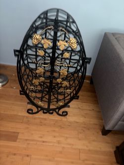 Wrought Iron Wine Rack - Grape Leaf Design, ~12+ Bottles