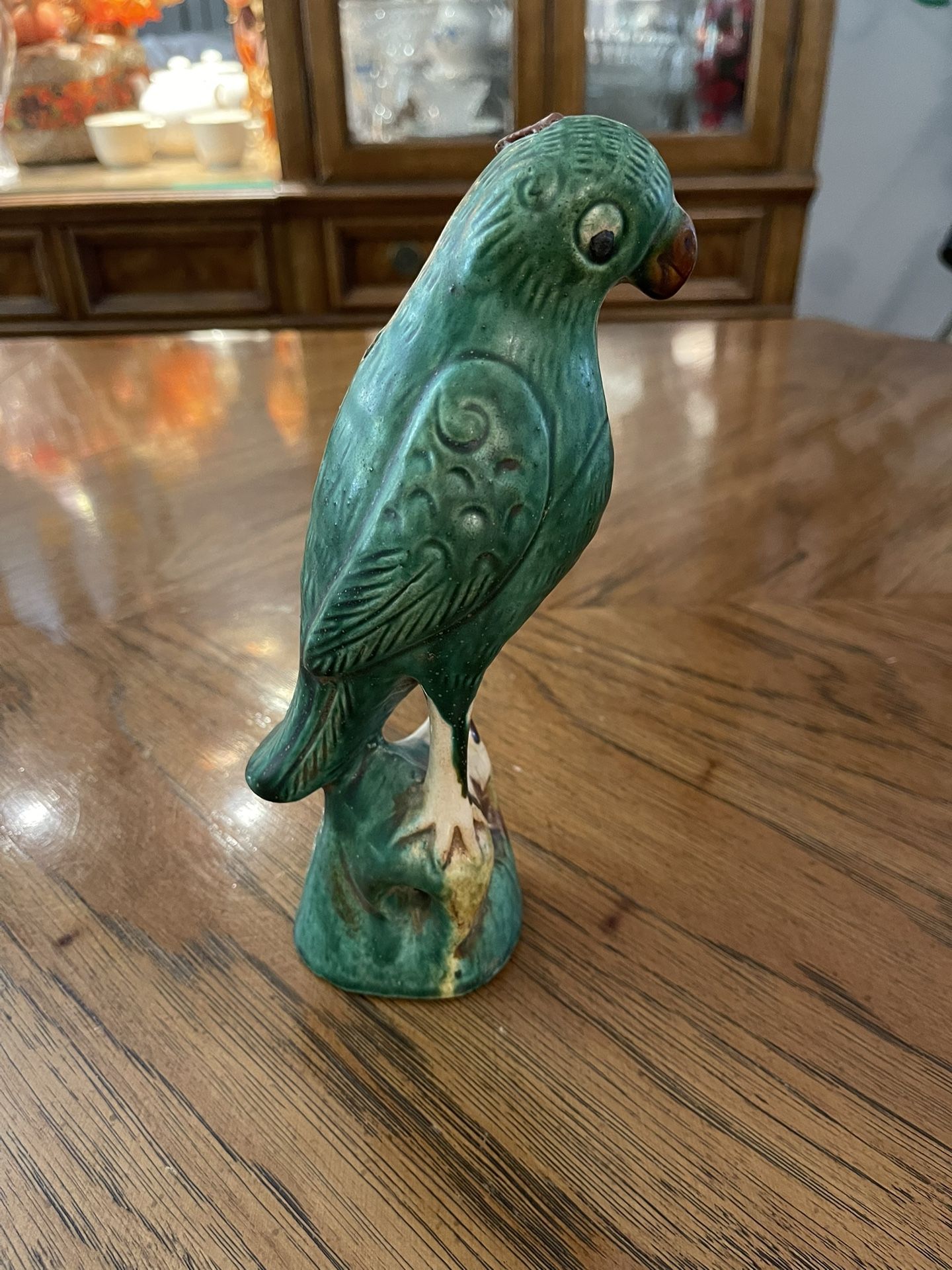 Antique Green Chinese Parrot Statue Incense Burner (See Description!!)