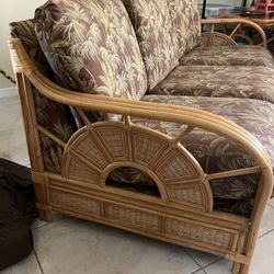 Rattan Couch, 2 Side Tables, Coffee Table