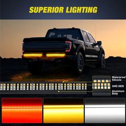 56-Inch Truck Tailgate Light Bar with Aluminum Frame, Triple Row, 576-LED Strip with Flashing Red Brake Lights and Sequential Amber Turn Signals