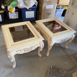 Vintage 3-Piece Table Set – Coffee Table + 2 Side Tables (Glass Top, Ornate Wood)