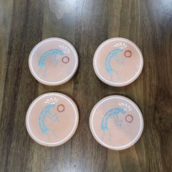 Terra Cotta Clay Coasters Kokopelli Native American Mythology Southwestern Set 4
