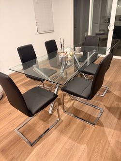 Glass Dining Table Set with 6 Chairs