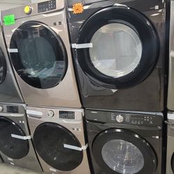 New Samsung Front Loading Washer And Stackable Electric 220volt Dryer Set In Black 