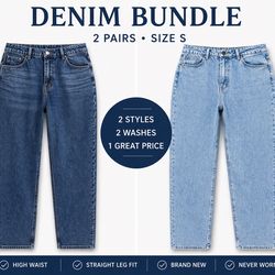 Women’s Denim Bundle – 2 Pairs Jeans (Light & Medium Wash) Size S | High Waist Straight Leg