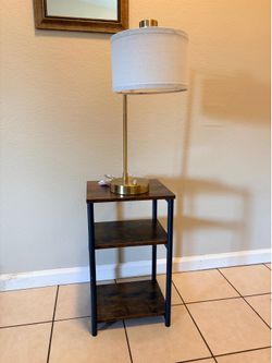 Bedside table and lamp