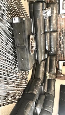 Mccaskill-gray-leather-reclining-sectional /couch /Living room set