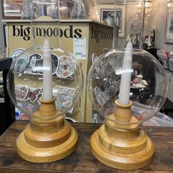 Wood Hurricane Glass Candlestick Holders Made In Bend OR 