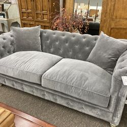 Gray Velour Chesterfield Sofa