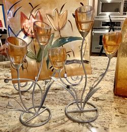 Pair of glass candle holders