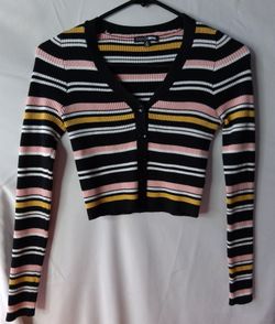 Fashion Nova Stripped Knit Long Sleeve Cropped Xs