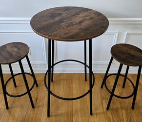 3-Piece Pub Table Set with 2 Bar Stools – Rustic Wood & Black Metal