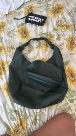 Anthropologie Green Leather Hand Bag And Cosmetics Bag
