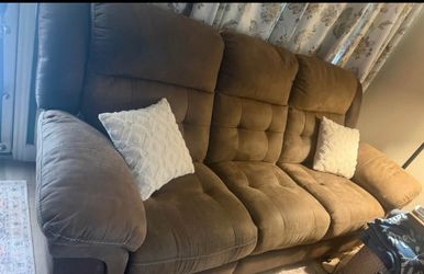 Soda, love seat and coffee table.