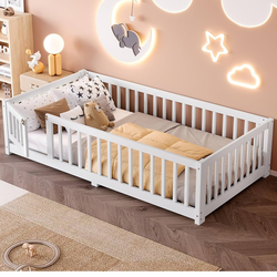 Twin floor bed white