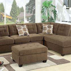 Brand New Truffle Waffle Suede Sectional Sofa (Ottoman Sold Separately)