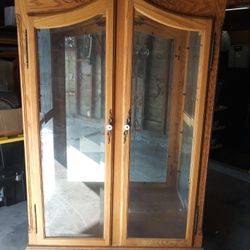 Solid Wood Hutch With Glass Mirror and Shelves