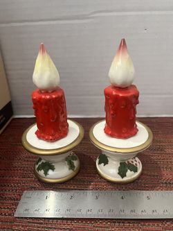 Vintage MCM 1950's Christmas Ceramic Candles and Holders Salt & Pepper