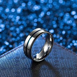 Unisex Stainless Steel Ring W/Blue Band