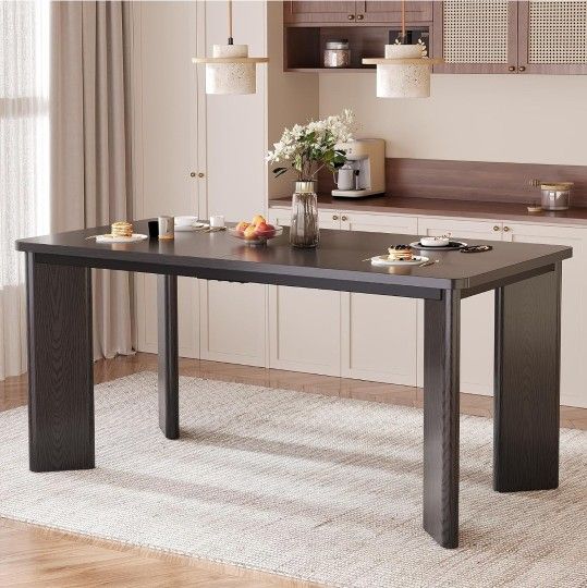 63" Rectangular 4-8 Person Dining Table, Industrial Kitchen Table with 45° Diagonal Legs