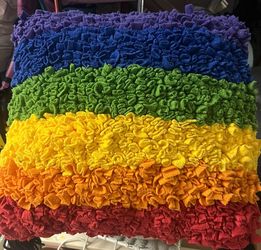 Knit rainbow pillow