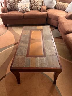 Slate Tile Top Wood Coffee Table