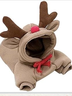 Warm Dog Winter Clothes Cute Deer Dog Coat Hoodies Fleece Pet Dogs Costume Jacket for French Bulldog Chihuahua Ropa para Perro(Coffee,L)