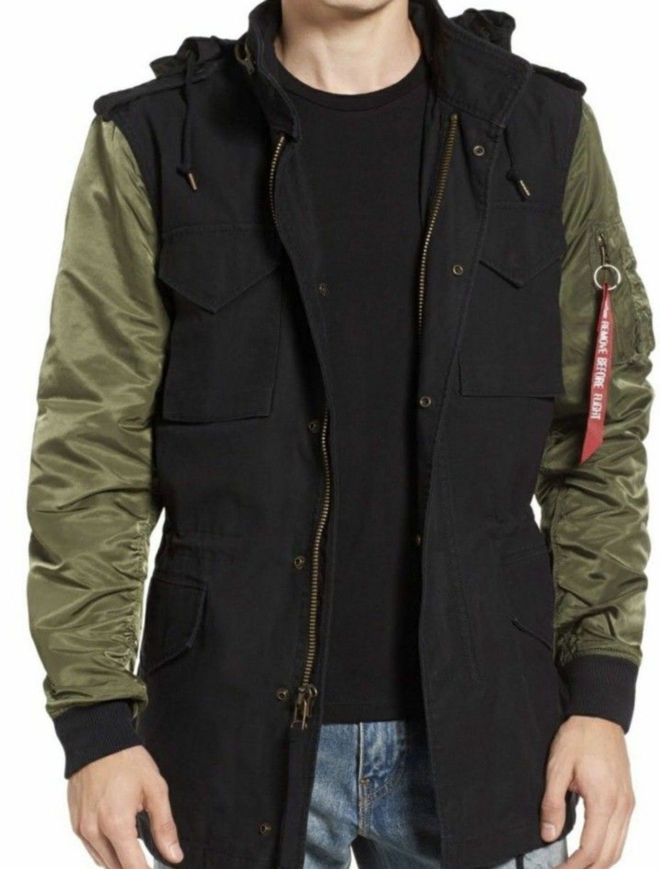 Alpha Industries Men's Fusion Field Coat Black Sage Jacket MJF47509C1 NWT Size L