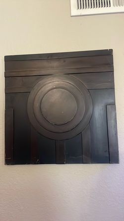 Dark Wood Wall Art Panel with Circle Design