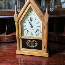 Vintage SETH THOMAS Wood Sharon STEEPLE Chime Rod Key Pendulum Mantle Clock