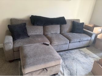 Gray Chenille Sectional Sofa with Storage – 1 Year Old