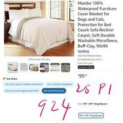 Mambe 100% Waterproof Furniture Cover Blanket for Dogs and Cats, Protection for Bed Couch Sofa Recliner Carpet, Soft Durable Washable Microfleece