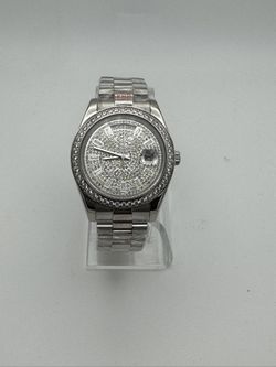 Silver Pavé Diamond Dial Day-Date Watch