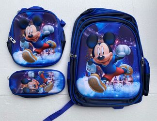 Disney Mickey Mouse 3 pieces School Backpack 3D hard cover lunch bag pencil bag